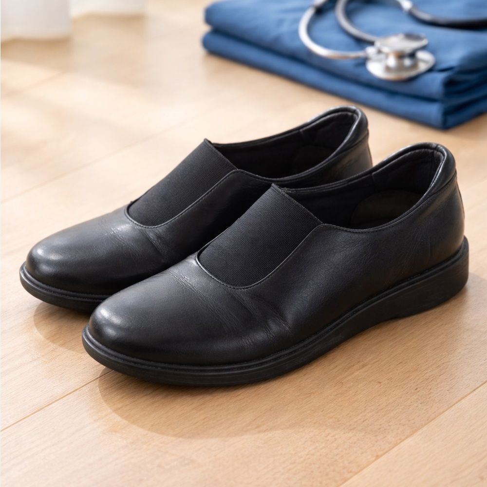 Easy Spirit Black Leather Work Shoes Slip On